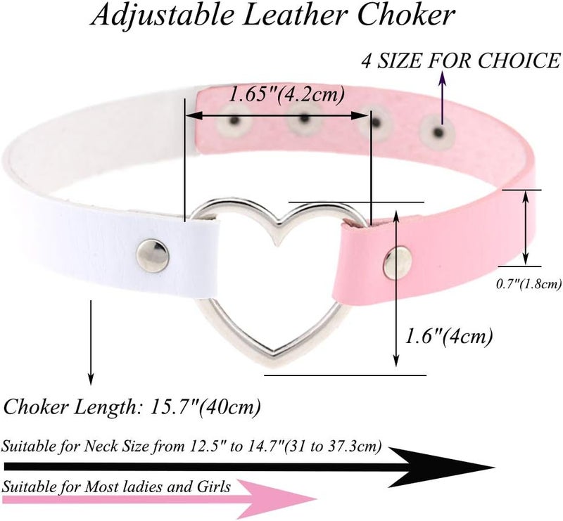 ETHOON Love Heart Adjustable Leather Choker Punk PU Necklace Goth Choker Soft Collar Chain for Women - Image 2